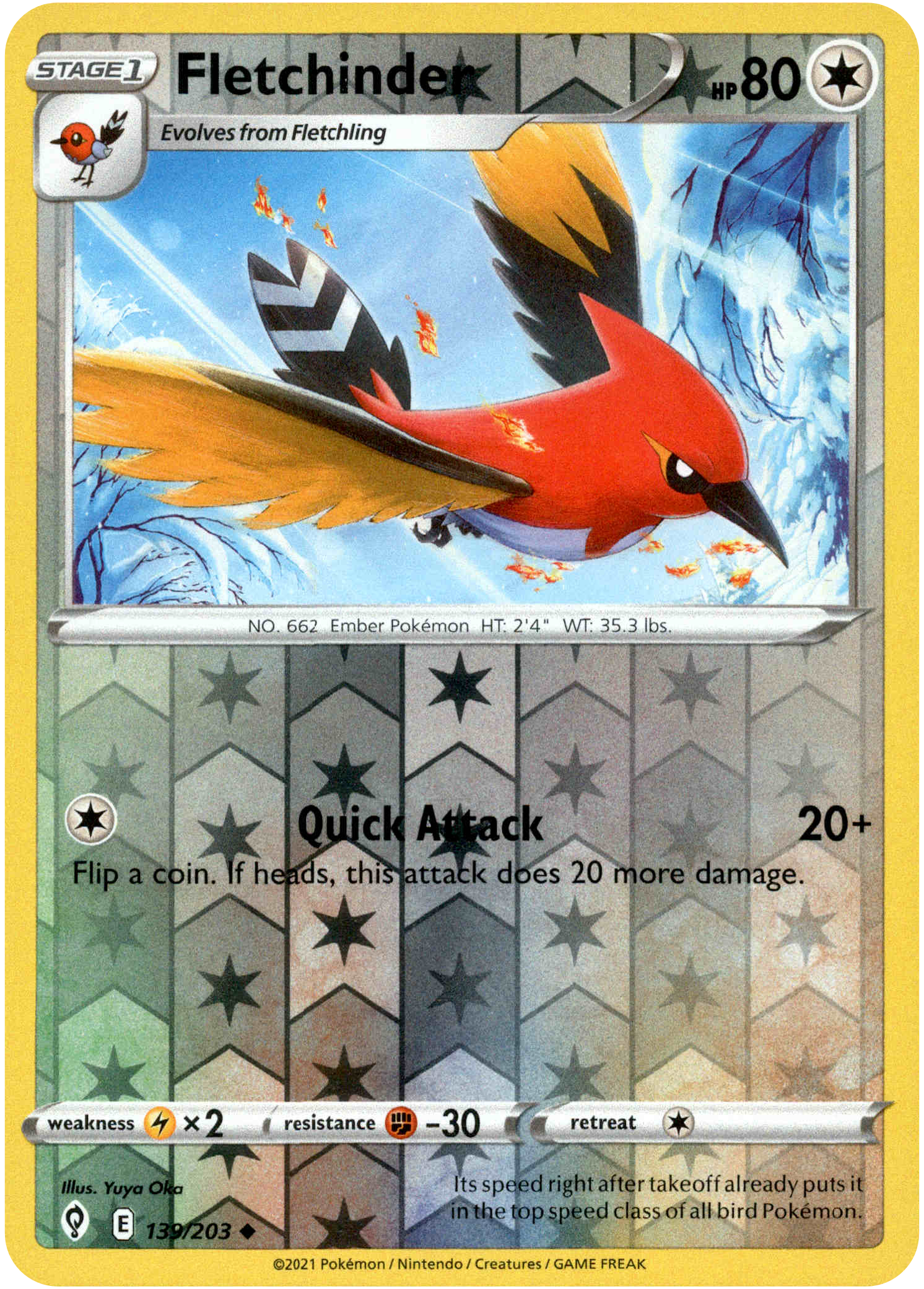 Fletchinder - 139/203 - Evolving Skies - Reverse Holo - Card Cavern