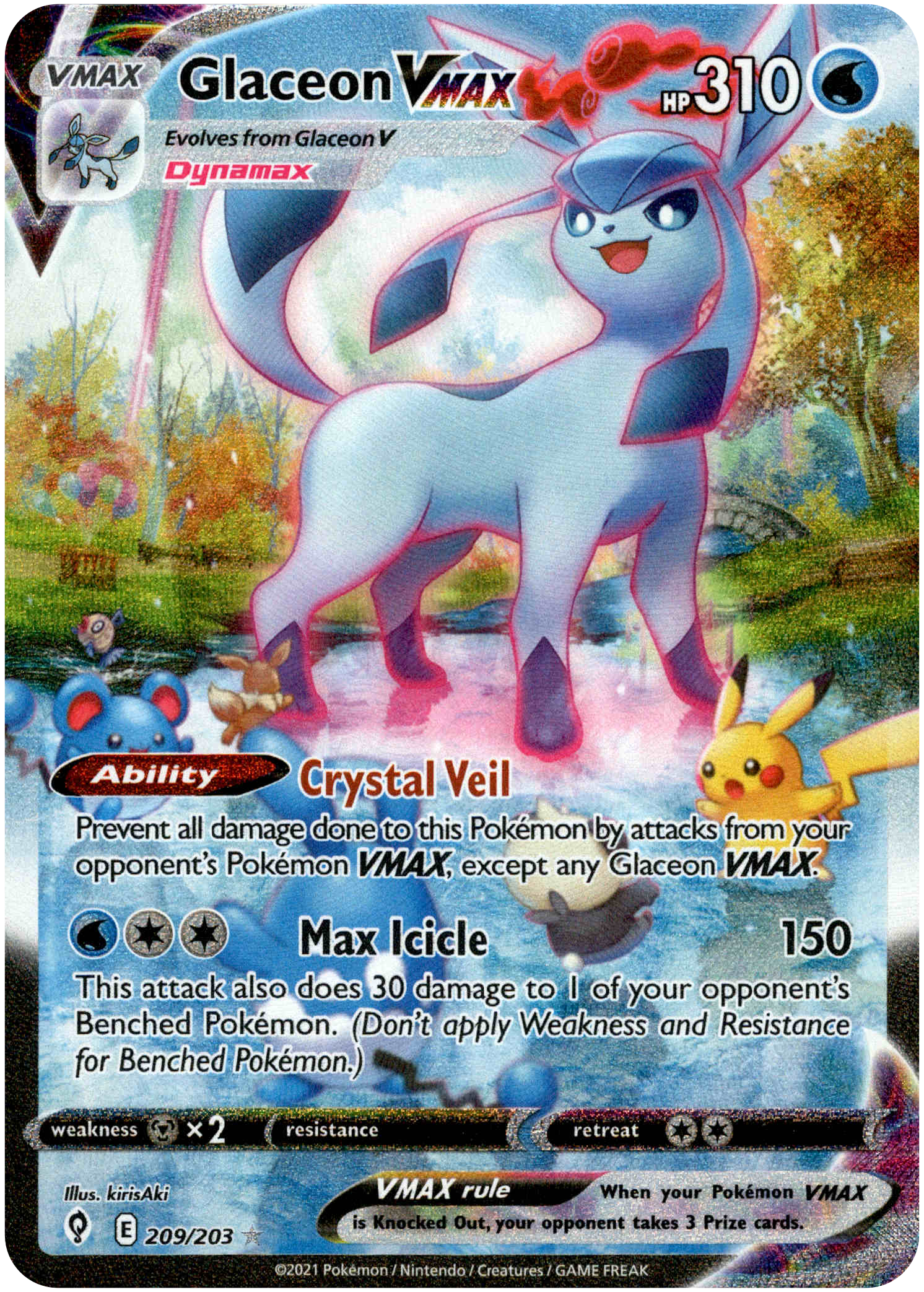 Glaceon VMAX Alternate Art Secret Rare - 209/203 - Evolving Skies - Holo - Card Cavern