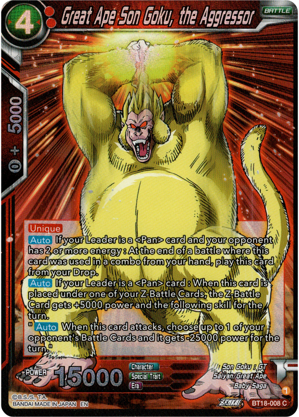 Great Ape Son Goku, the Aggressor - BT18-008 - Dawn of the Z-Legends - Parallel Foil - Card Cavern