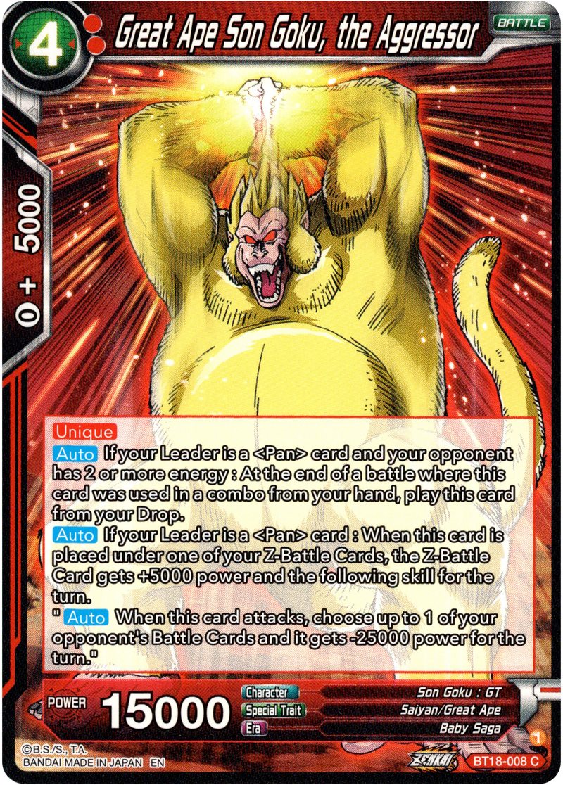 Great Ape Son Goku, the Aggressor - BT18-008 - Dawn of the Z-Legends - Card Cavern