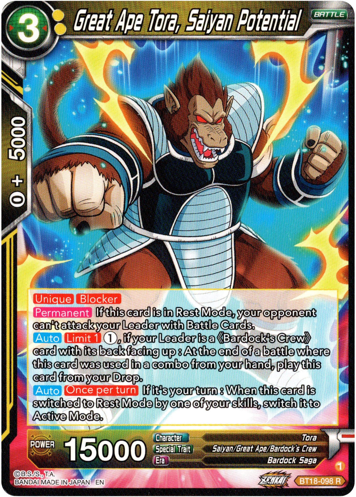 Great Ape Tora, Saiyan Potential - BT18-098 - Dawn of the Z-Legends - Card Cavern
