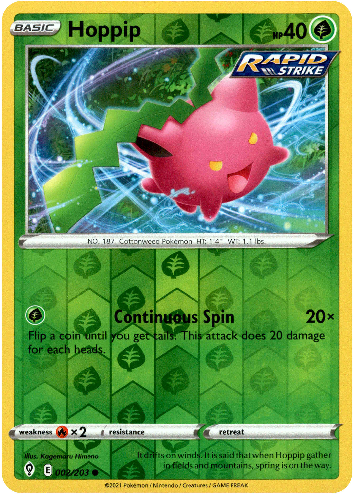 Hoppip - 002/203 - Evolving Skies - Reverse Holo - Card Cavern