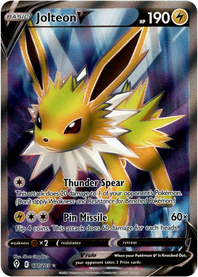 Jolteon V Full Art - 177/203 - Evolving Skies - Holo Card Cavern Trading Cards, LLC Jolteon V Full Art - 177/203 - Evolving Skies - Holo Card Cavern Trading Cards, LLC