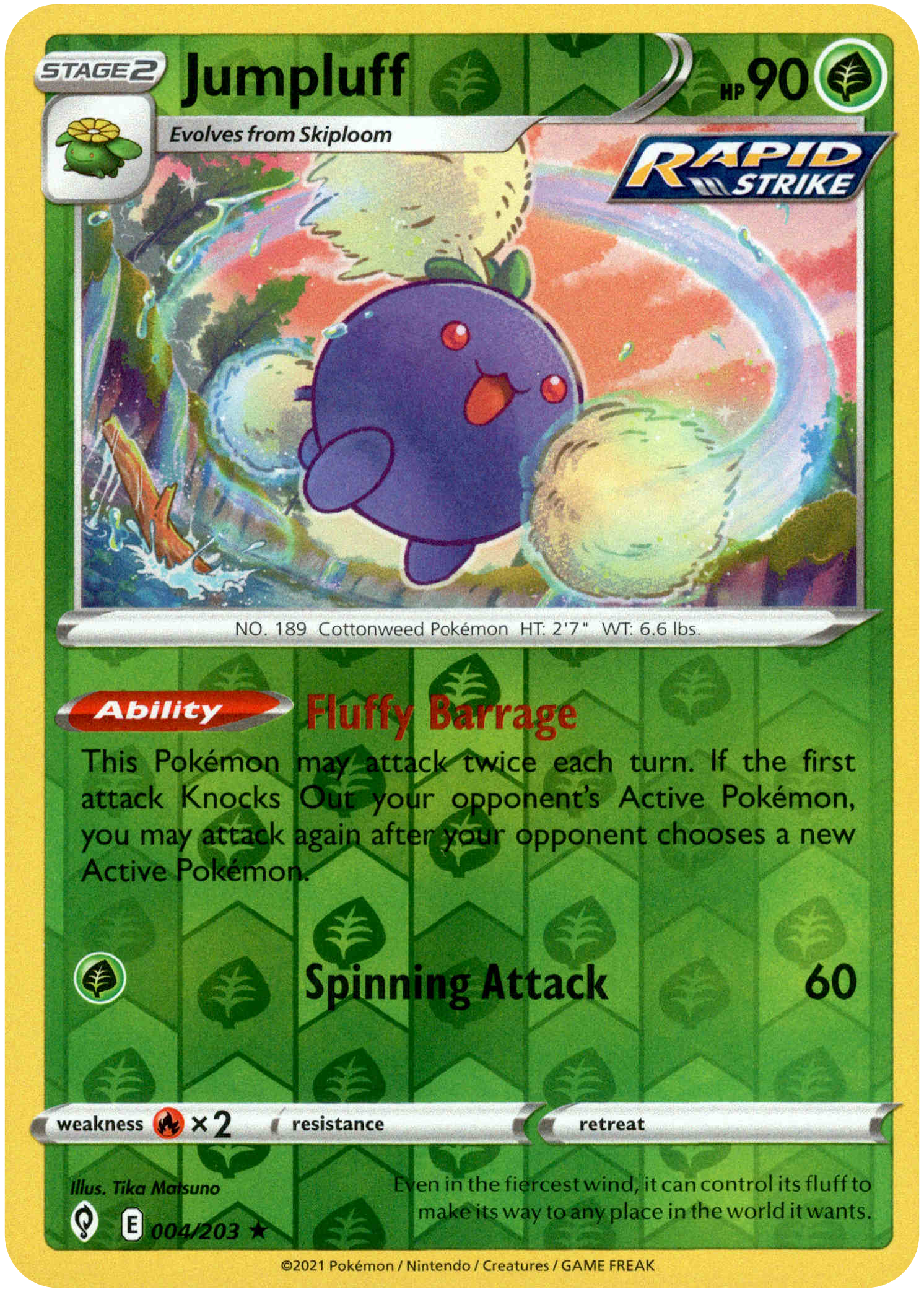 Jumpluff - 004/203 - Evolving Skies - Reverse Holo - Card Cavern