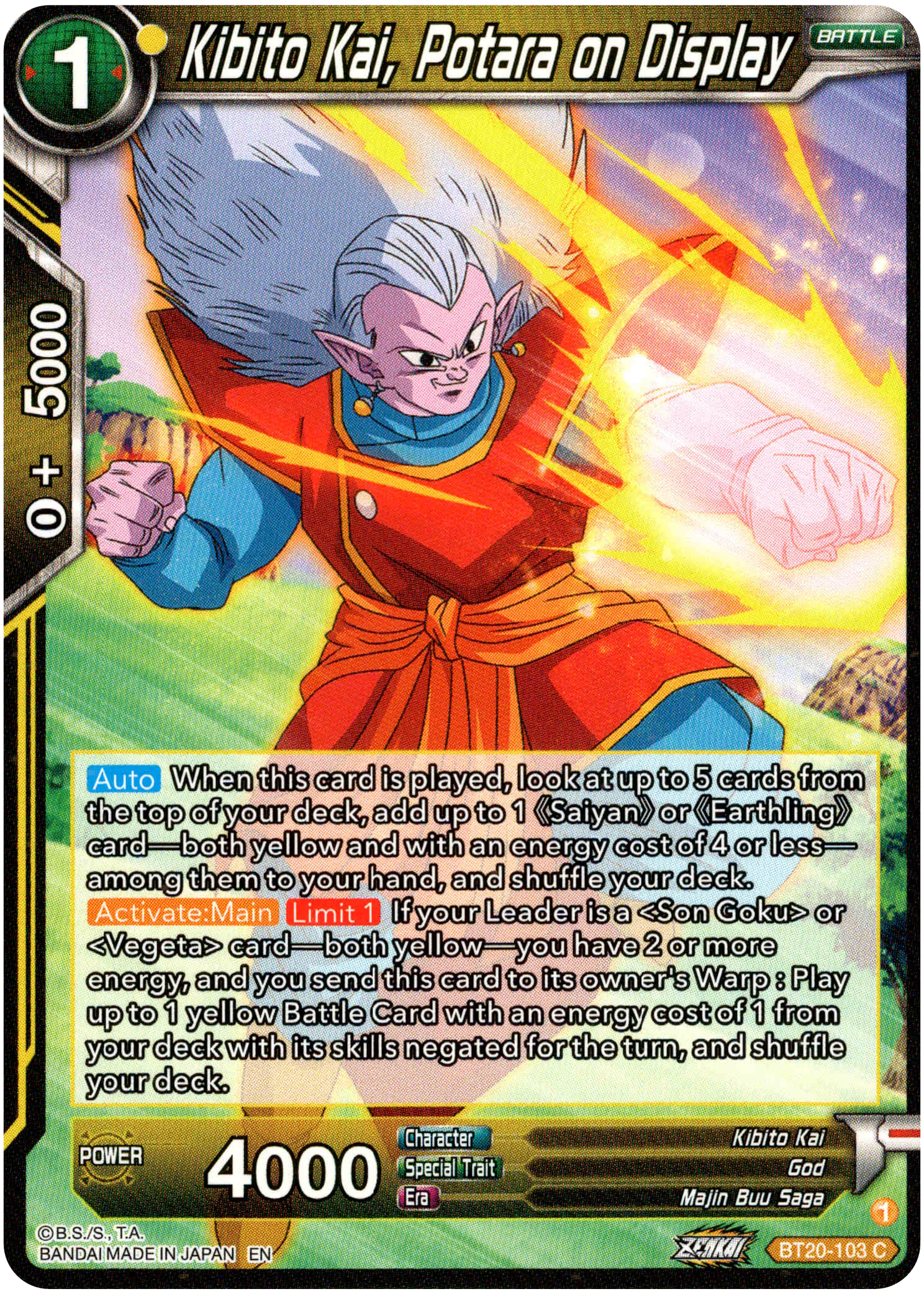 Kibito Kai, Potara on Display - BT20-103 C - Power Absorbed - Card Cavern