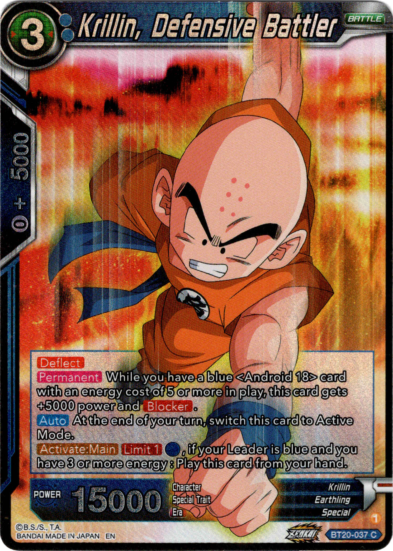 Krillin, Defensive Battler - BT20-037 C - Power Absorbed - Foil - Card Cavern