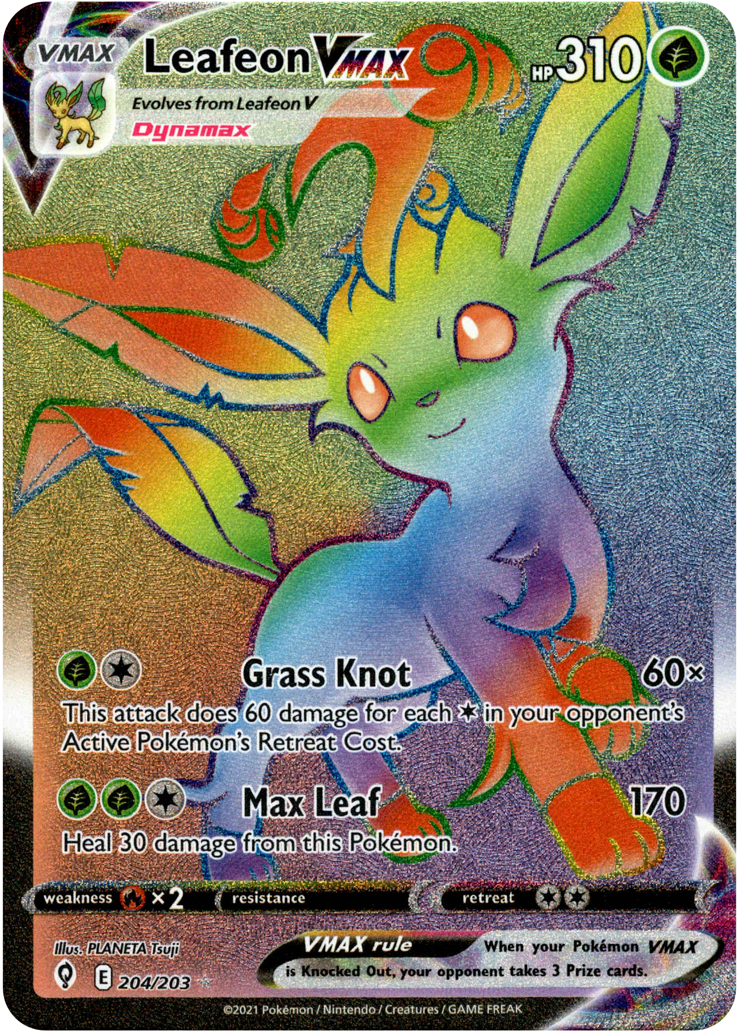 Leafeon VMAX Hyper Rare - 204/203 - Evolving Skies - Holo - Card Cavern