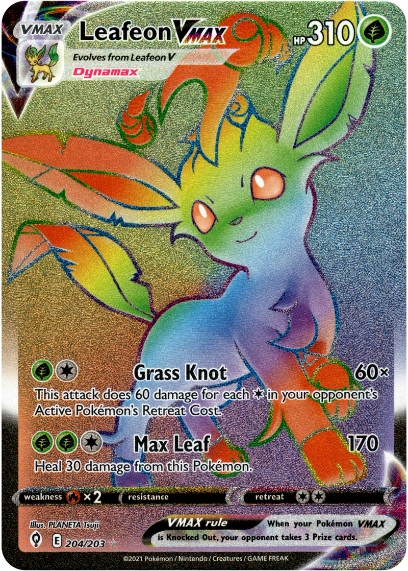 Leafeon VMAX Hyper Rare - 204/203 - Evolving Skies - Holo Card Cavern Trading Cards, LLC Leafeon VMAX Hyper Rare - 204/203 - Evolving Skies - Holo Card Cavern Trading Cards, LLC
