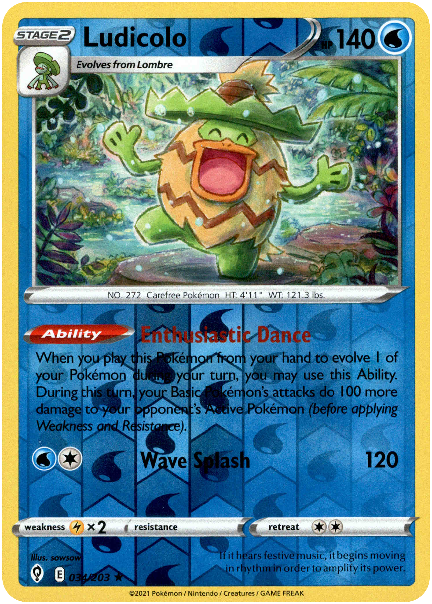 Ludicolo - 034/203 - Evolving Skies - Reverse Holo - Card Cavern