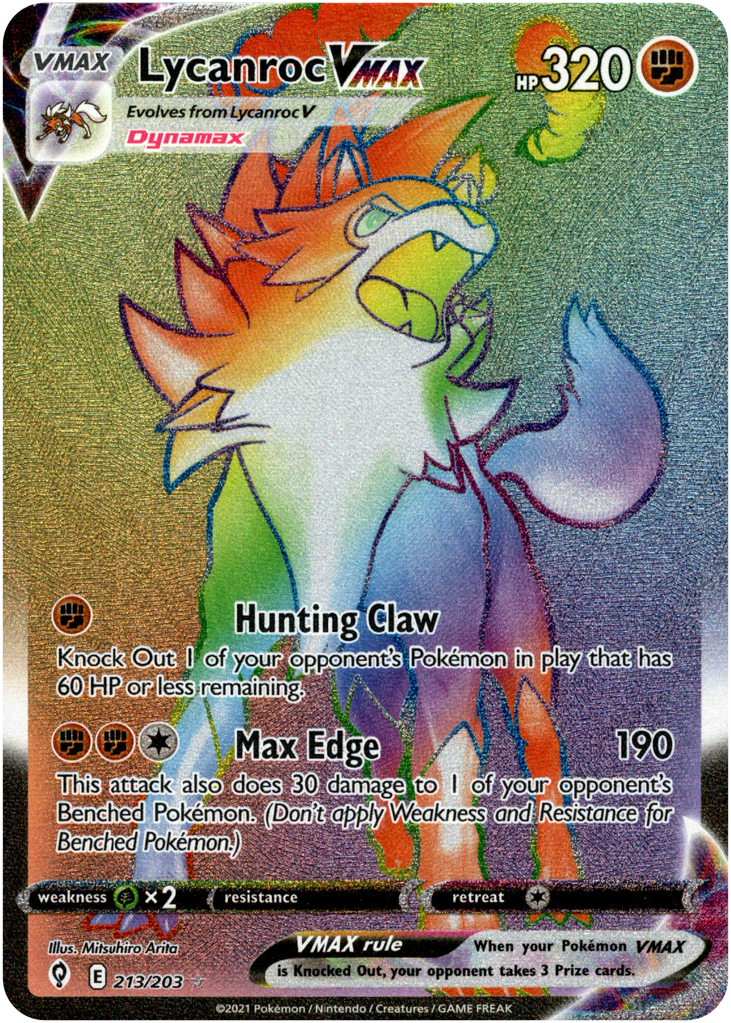 Lycanroc VMAX Hyper Rare - 213/203 - Evolving Skies - Holo - Card Cavern