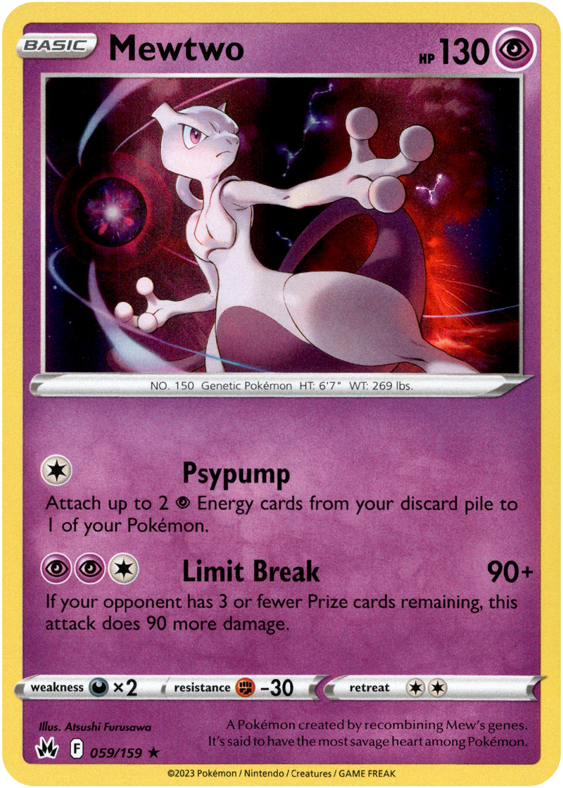 mewtwo pokemon card holo Mewtwo - 059/159 - Crown Zenith