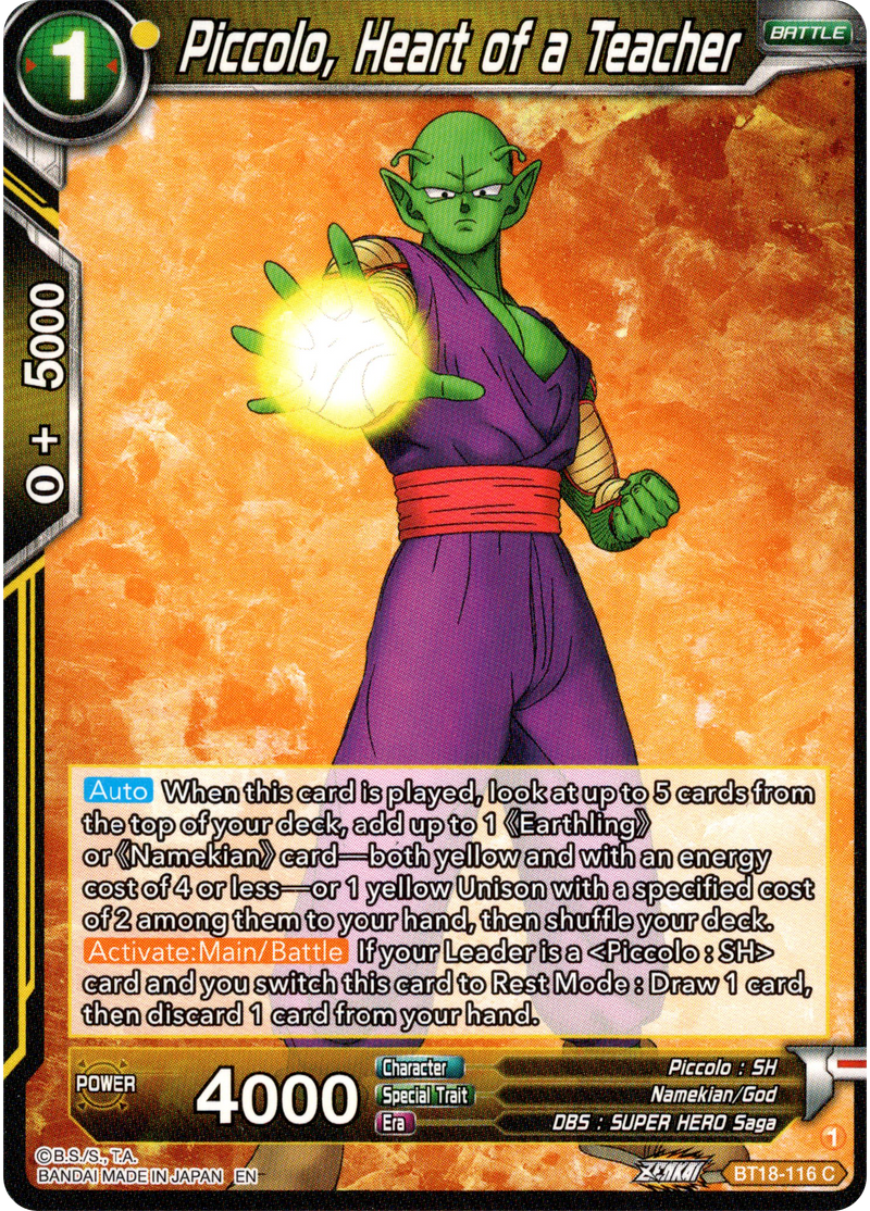Piccolo, Heart of a Teacher - BT18-116 - Dawn of the Z-Legends - Card Cavern