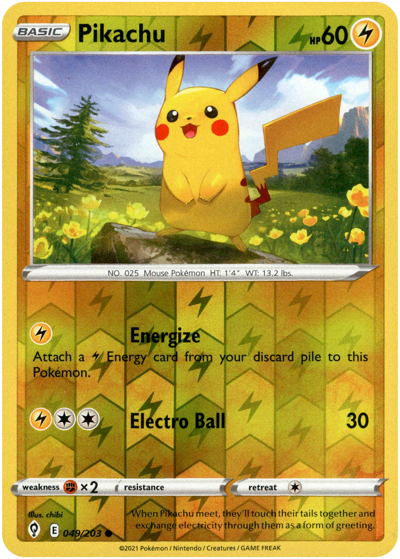 Pikachu - 049/203 - Evolving Skies - Reverse Holo Card Cavern Trading Cards, LLC Pikachu - 049/203 - Evolving Skies - Reverse Holo Card Cavern Trading Cards, LLC