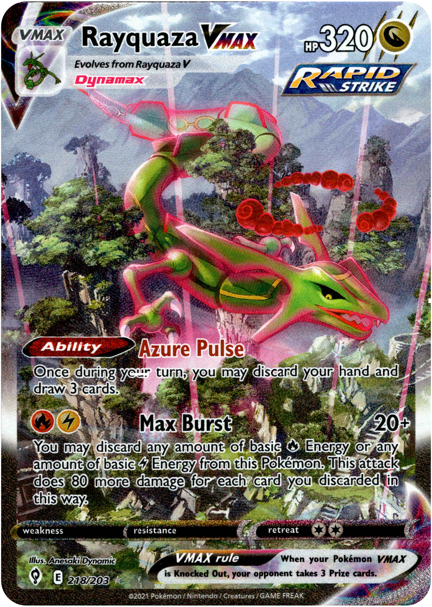Rayquaza VMAX Alternate Art Secret Rare - 218/203 - Evolving Skies - Holo - Card Cavern