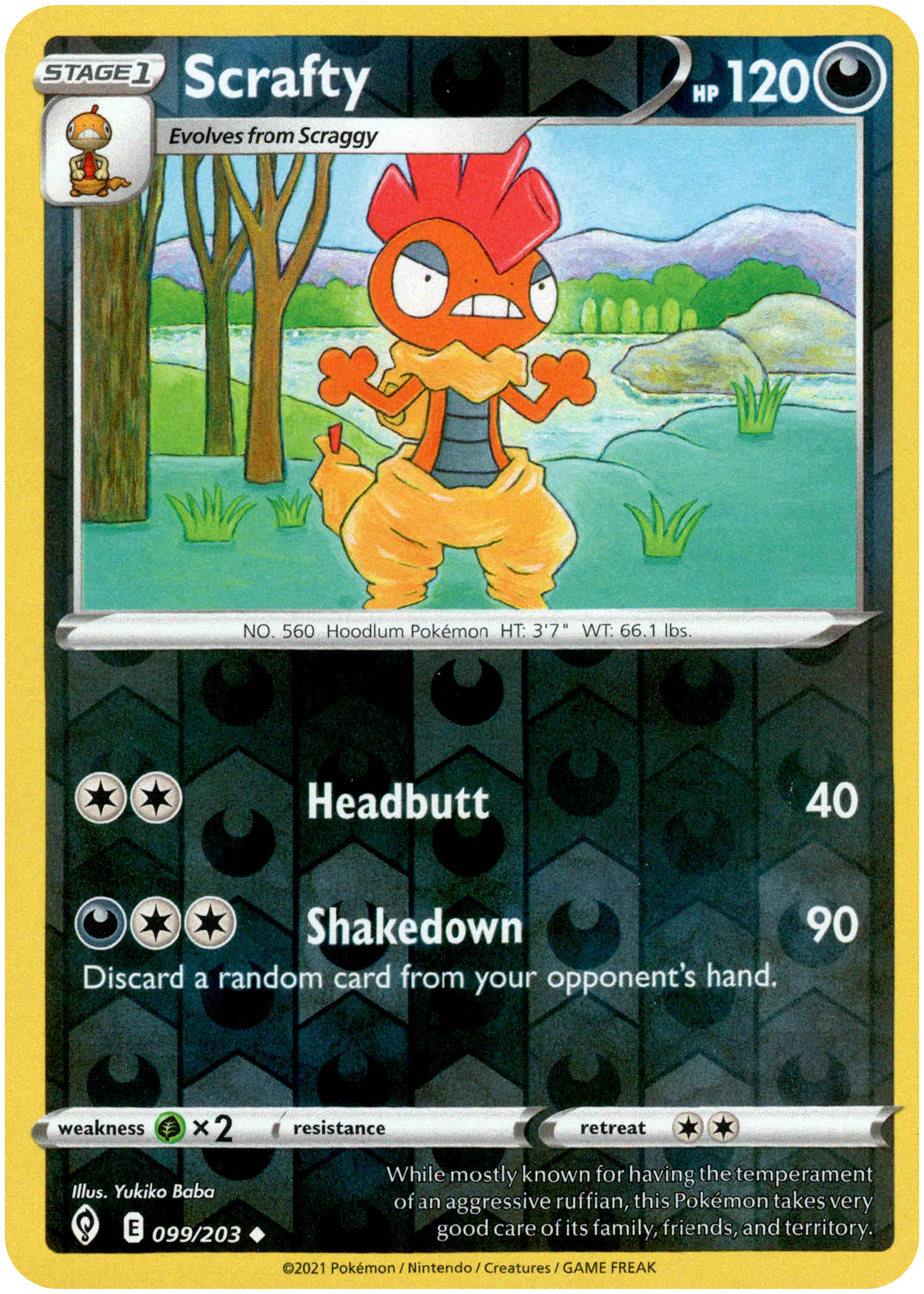 Scrafty - 099/203 - Evolving Skies - Reverse Holo - Card Cavern