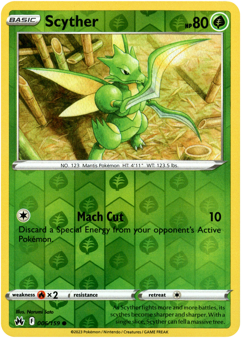 holographic scyther card Scyther - 006/159 - Crown Zenith