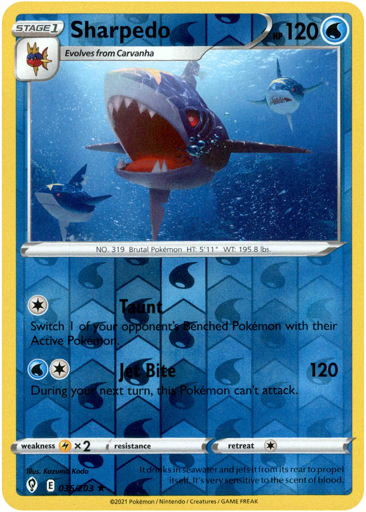 Sharpedo - 036/203 - Evolving Skies - Reverse Holo - Card Cavern