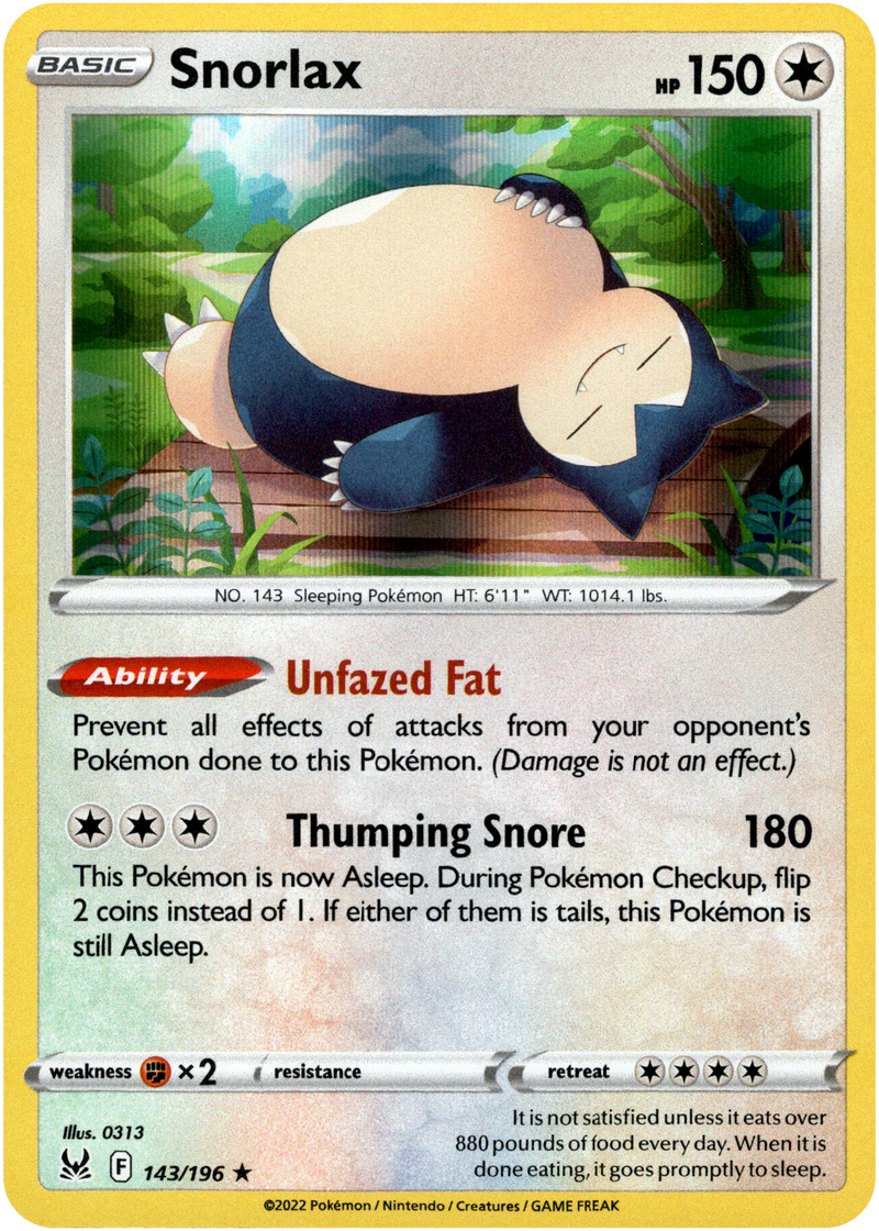 Snorlax - 143/196 - Lost Origin - Holo – Card Cavern Trading Cards, LLC