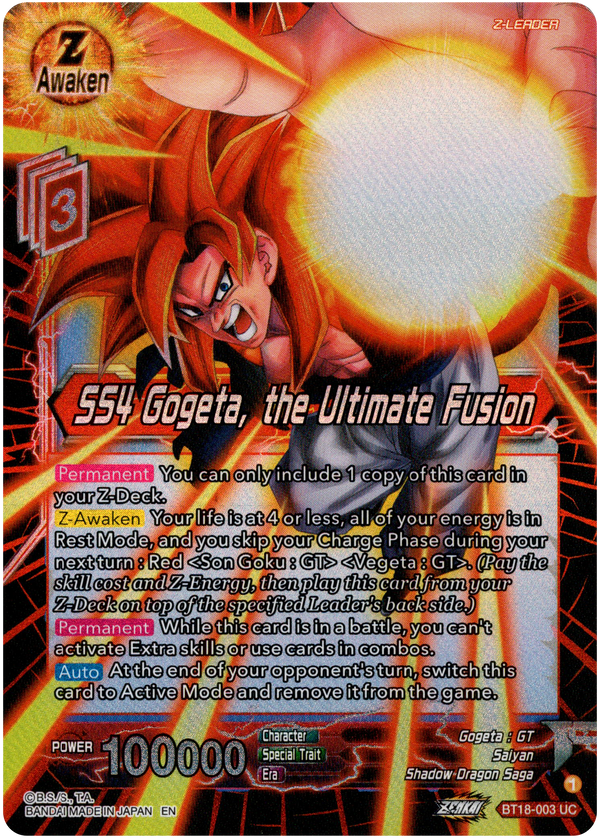 SS4 Gogeta, the Ultimate Fusion - BT18-003 - Dawn of the Z-Legends - Parallel Foil - Card Cavern