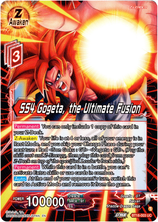 SS4 Gogeta, the Ultimate Fusion - BT18-003 - Dawn of the Z-Legends - Card Cavern
