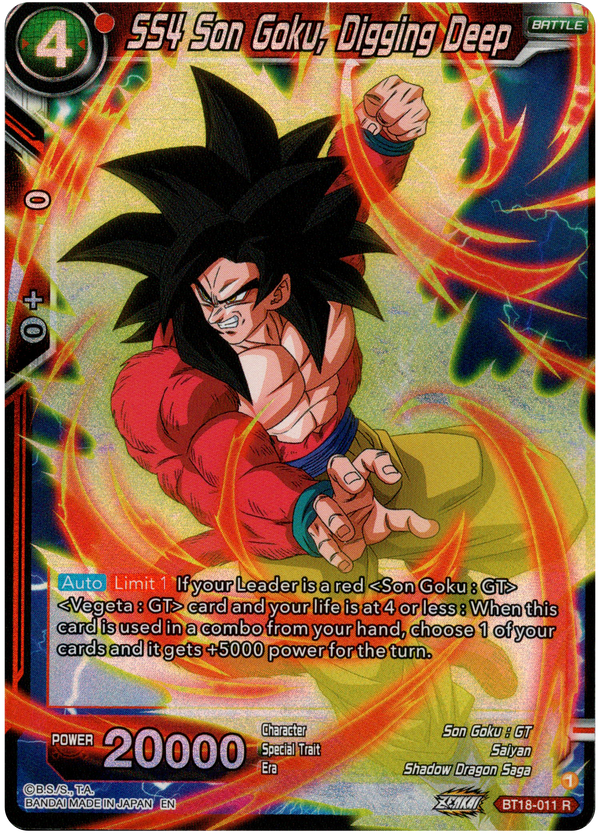 SS4 Son Goku, Digging Deep - BT18-011 - Dawn of the Z-Legends - Parallel Foil - Card Cavern