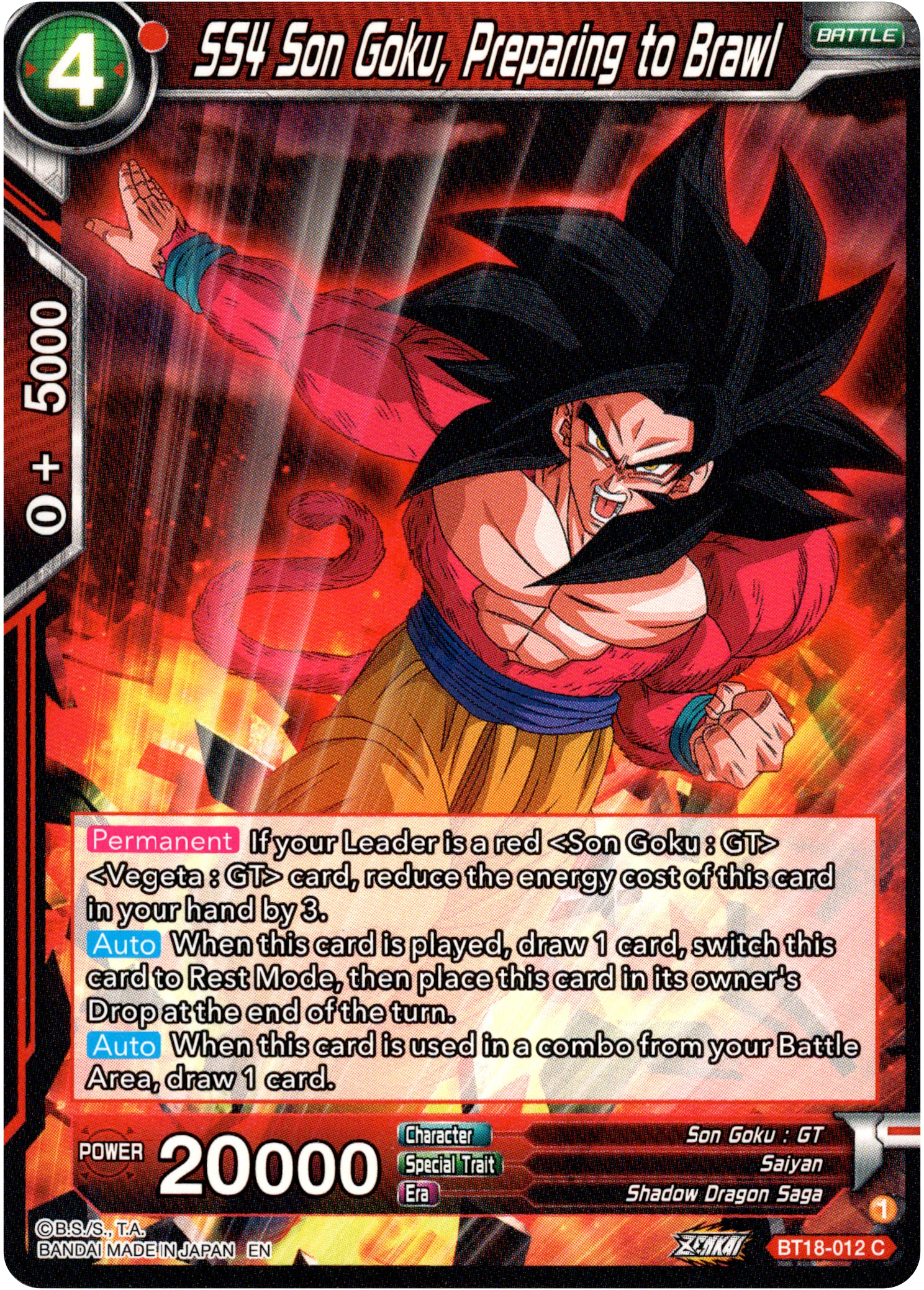 SS4 Son Goku, Preparing to Brawl - BT18-012 - Dawn of the Z-Legends - Card Cavern