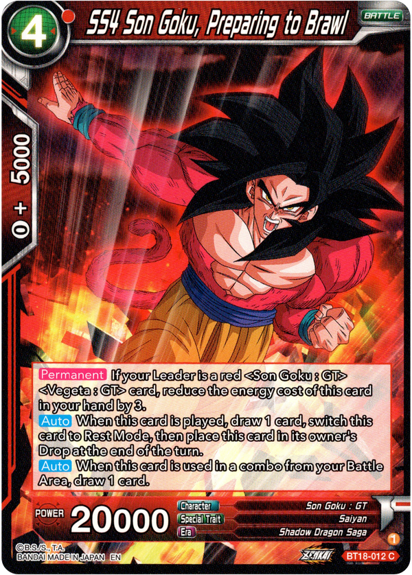 SS4 Son Goku, Preparing to Brawl - BT18-012 - Dawn of the Z-Legends - Card Cavern