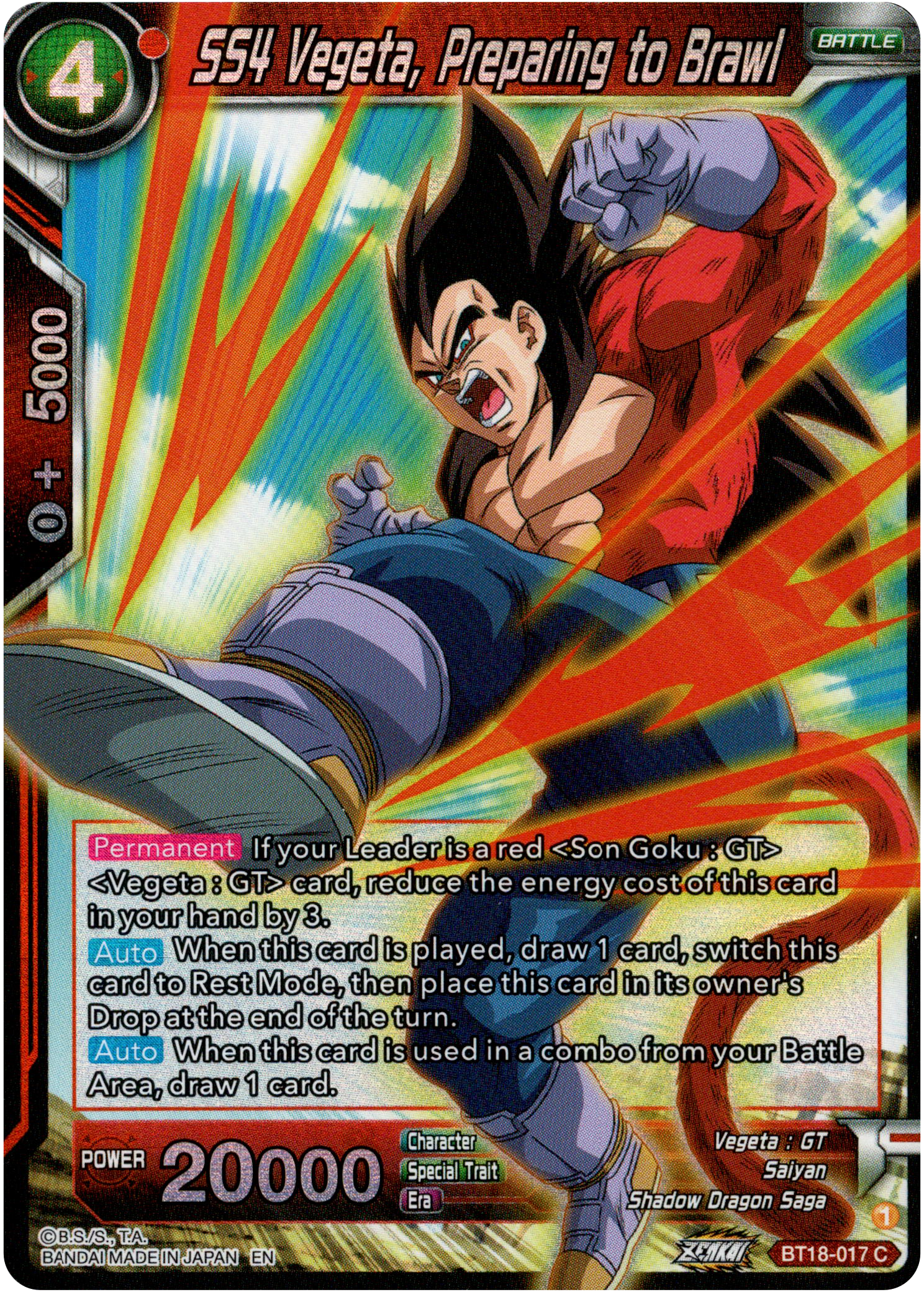 SS4 Vegeta, Preparing to Brawl - BT18-017 - Dawn of the Z-Legends - Parallel Foil - Card Cavern