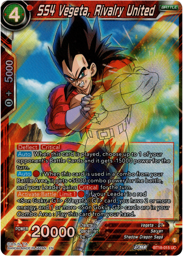 SS4 Vegeta, Rivalry United - BT18-015 - Dawn of the Z-Legends - Parallel Foil - Card Cavern