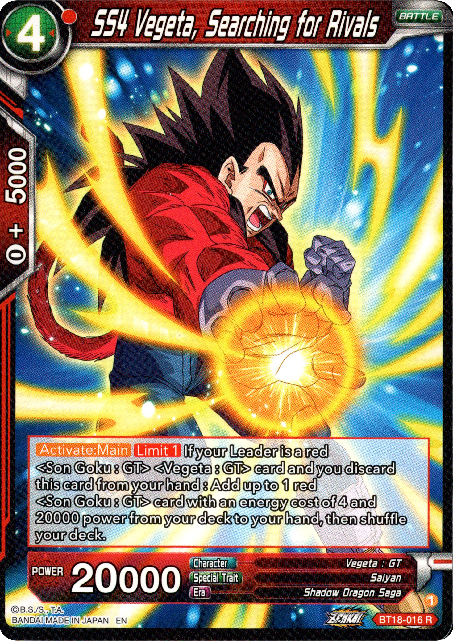 SS4 Vegeta, Searching for Rivals - BT18-016 - Dawn of the Z-Legends - Card Cavern