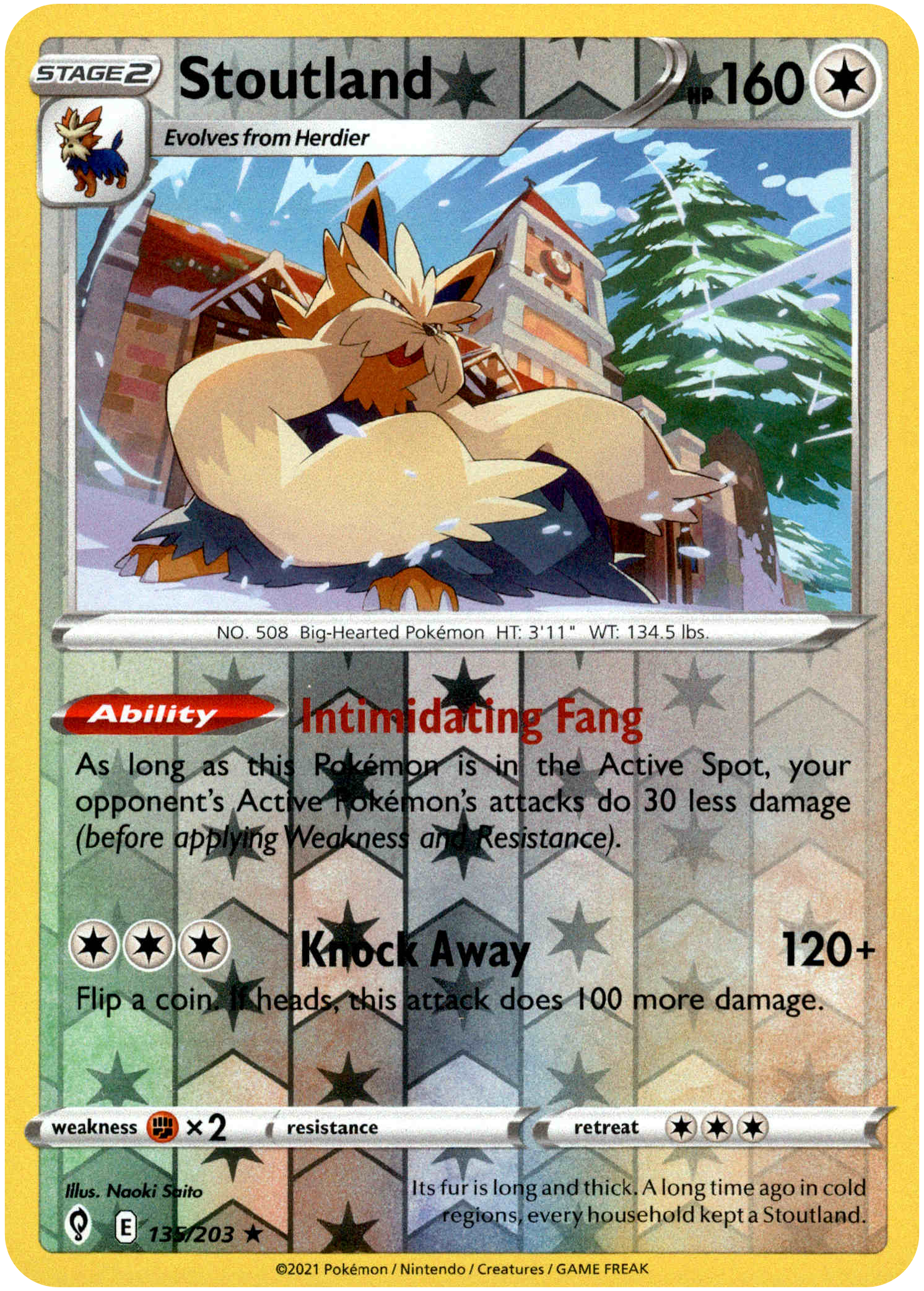 Stoutland - 135/203 - Evolving Skies - Reverse Holo - Card Cavern