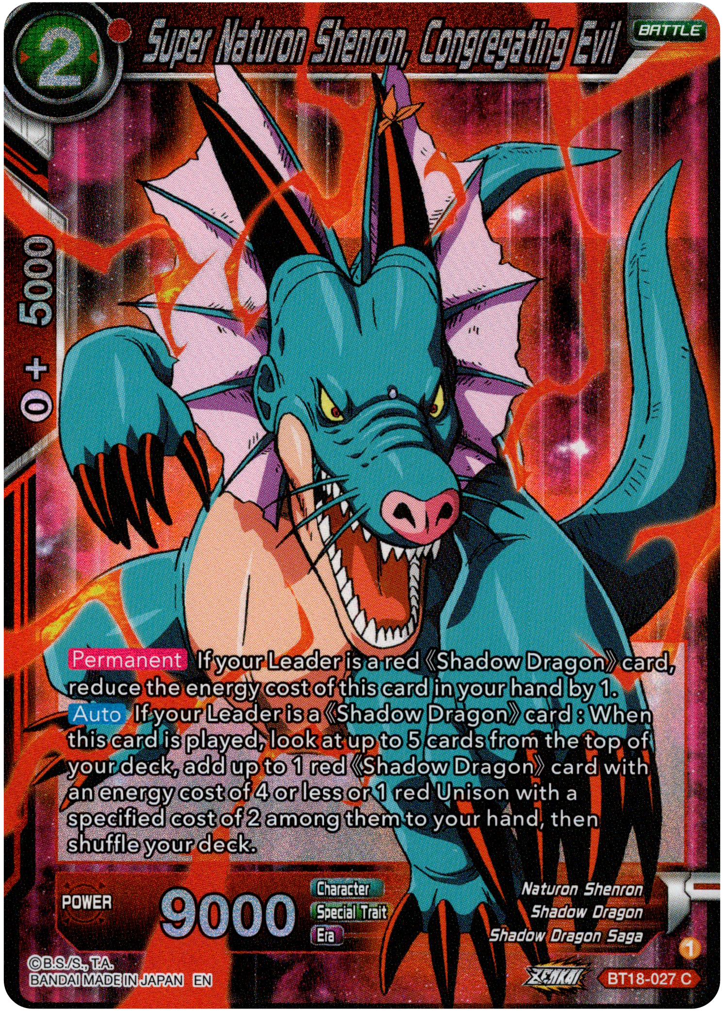 Super Naturon Shenron, Congregating Evil - BT18-027 - Dawn of the Z-Legends - Parallel Foil - Card Cavern