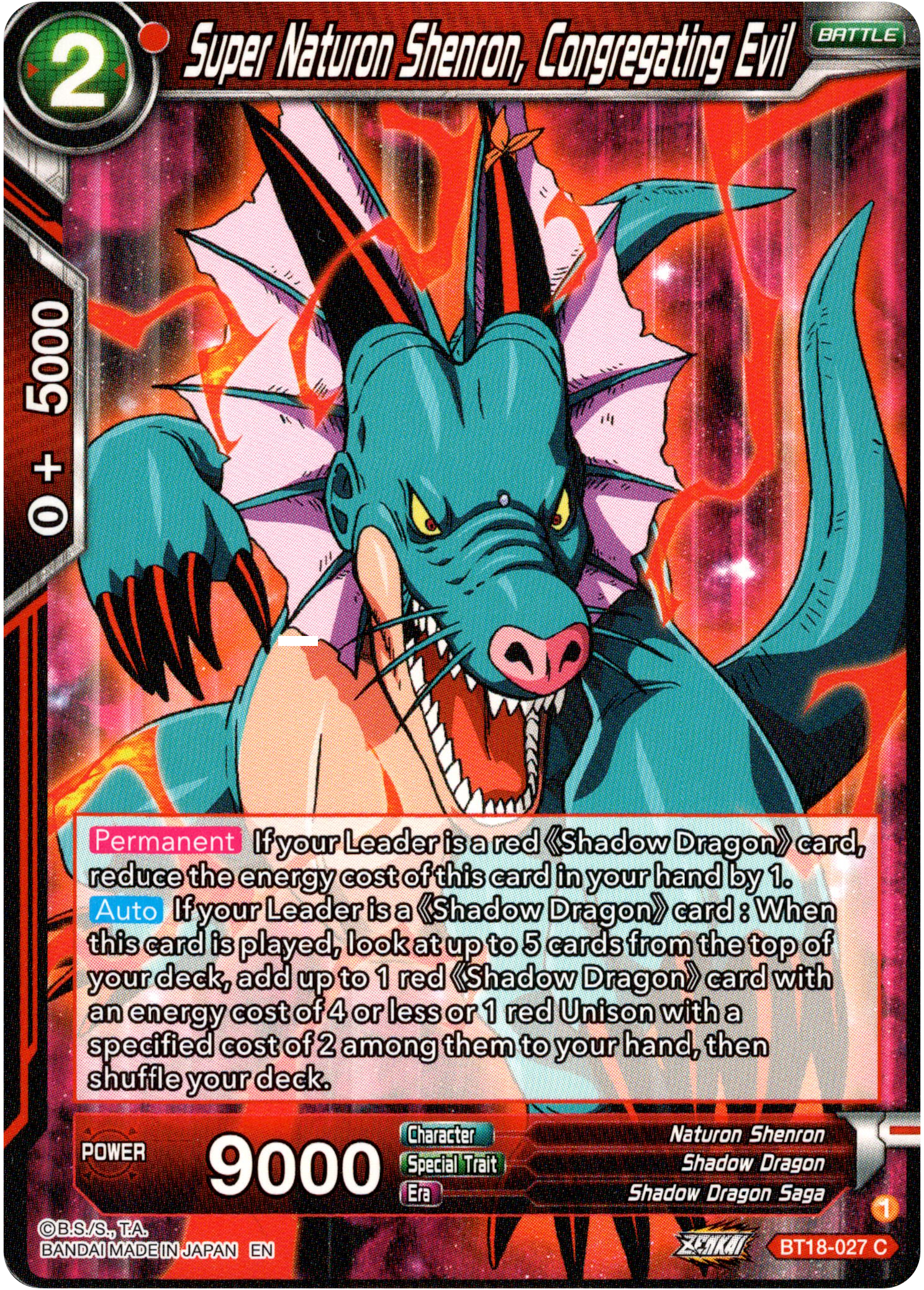 Super Naturon Shenron, Congregating Evil - BT18-027 - Dawn of the Z-Legends - Card Cavern