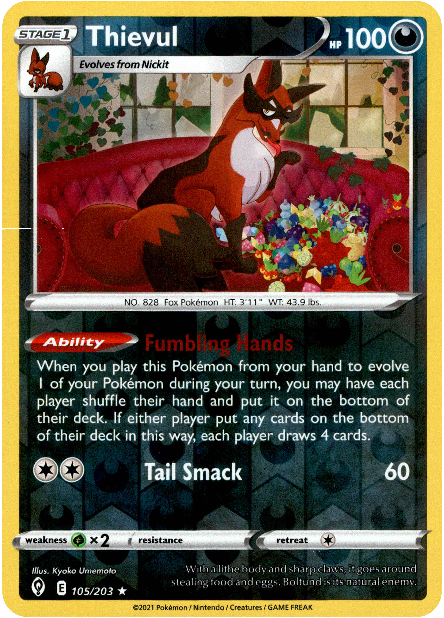 Thievul - 105/203 - Evolving Skies - Reverse Holo - Card Cavern