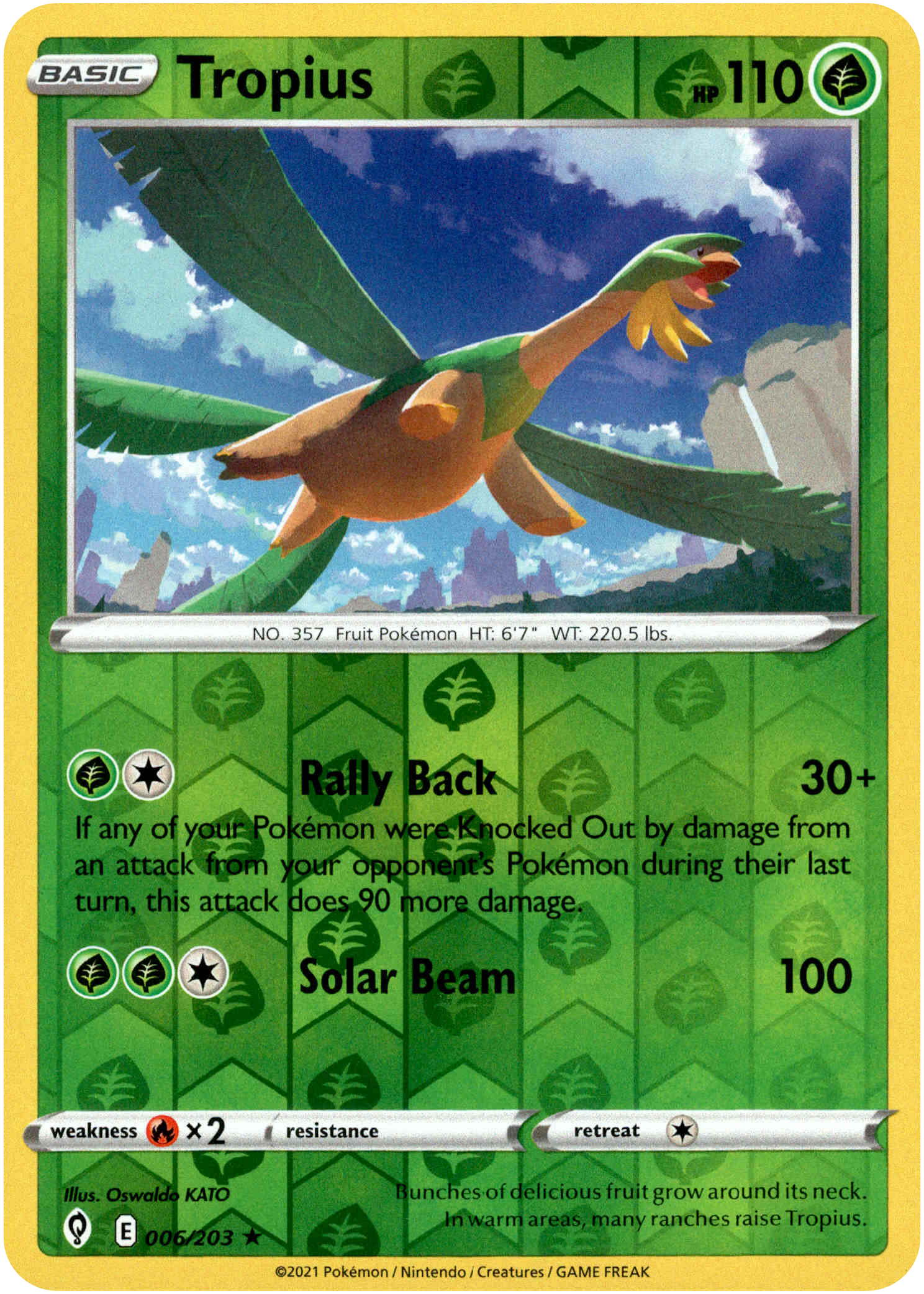 Tropius - 006/203 - Evolving Skies - Reverse Holo - Card Cavern