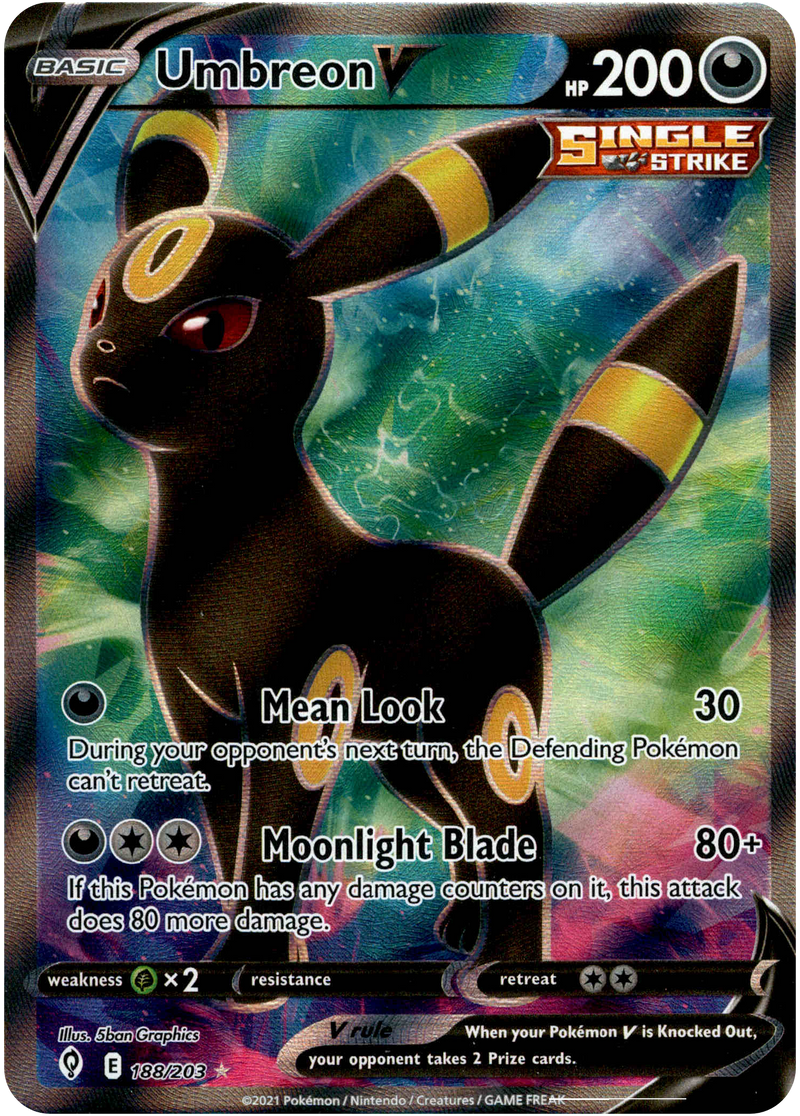 Umbreon V Full Art - 188/203 - Evolving Skies - Holo Card Cavern Trading Cards, LLC Umbreon V Full Art - 188/203 - Evolving Skies - Holo Card Cavern Trading Cards, LLC