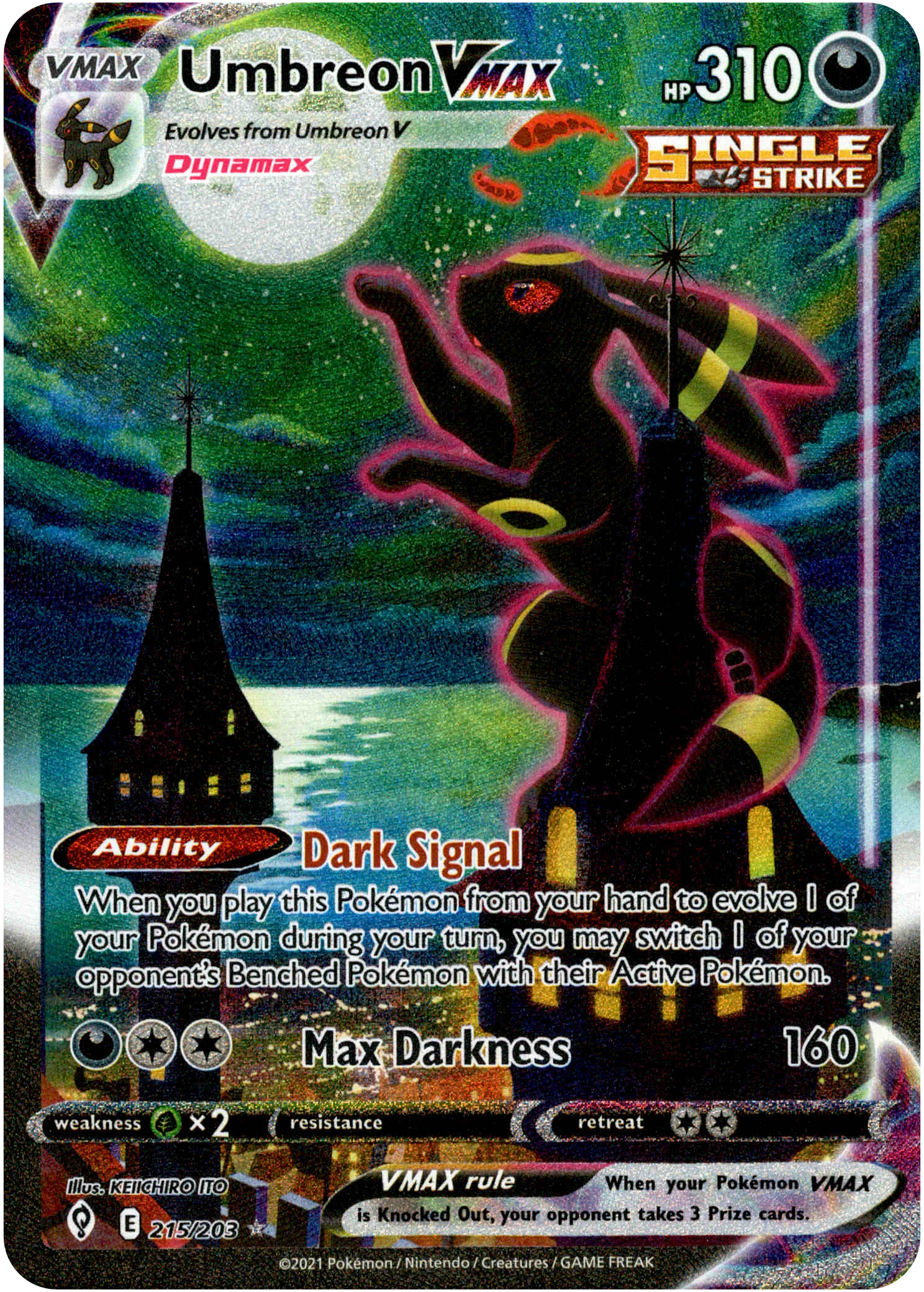 Umbreon VMAX Alternate Art Secret Rare - 215/203 - Evolving Skies - Holo - Card Cavern