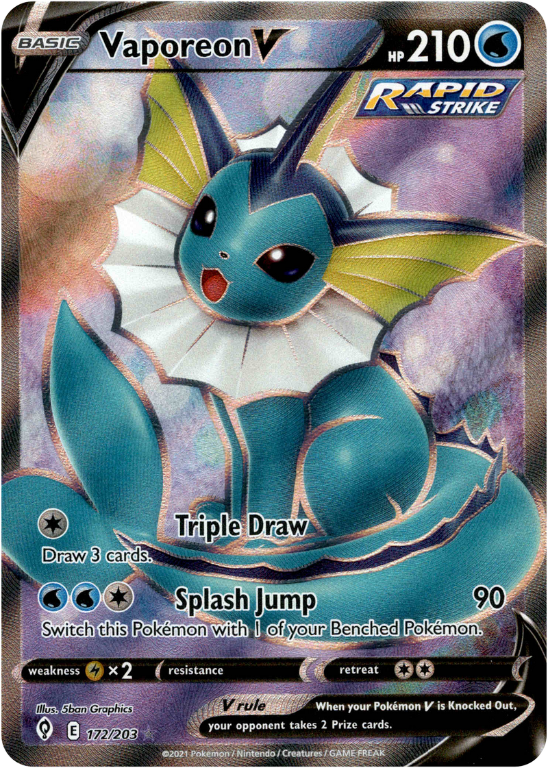 Vaporeon V Full Art - 172/203 - Evolving Skies - Holo Card Cavern Trading Cards, LLC Vaporeon V Full Art - 172/203 - Evolving Skies - Holo Card Cavern Trading Cards, LLC