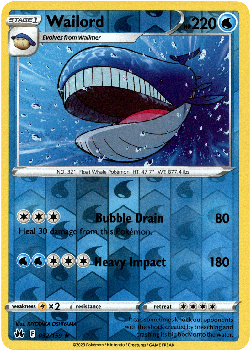 Wailord 032/159 Crown Zenith Reverse Holo Card Cavern Trading