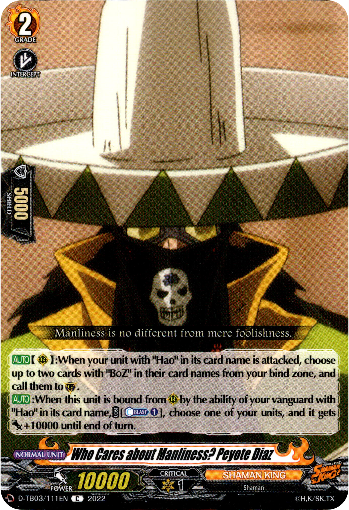 Who Cares about Manliness? Peyote Diaz - D-TB03/111EN - Shaman King - Card Cavern