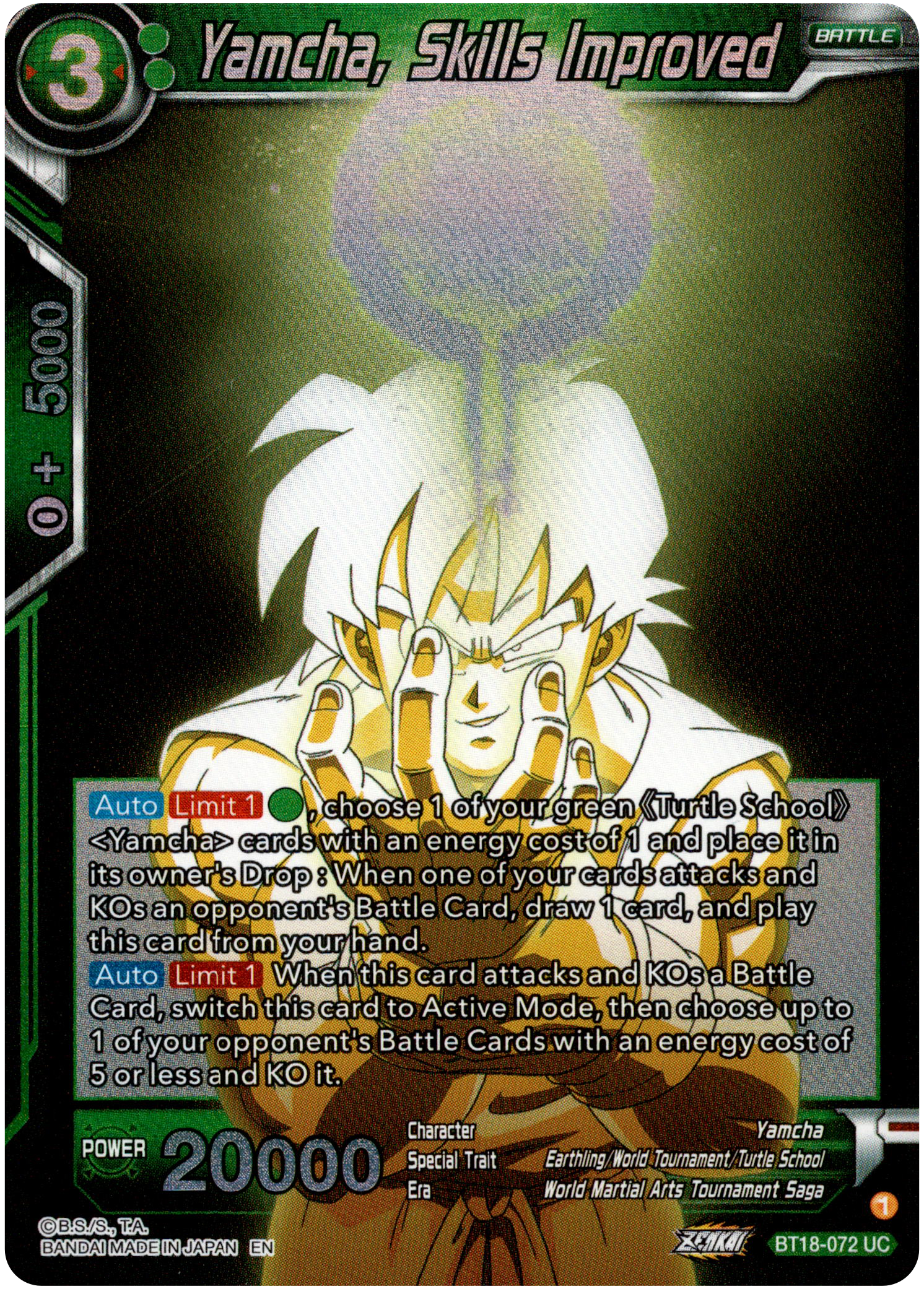Yamcha, Skills Improved - BT18-072 - Dawn of the Z-Legends - Parallel Foil - Card Cavern
