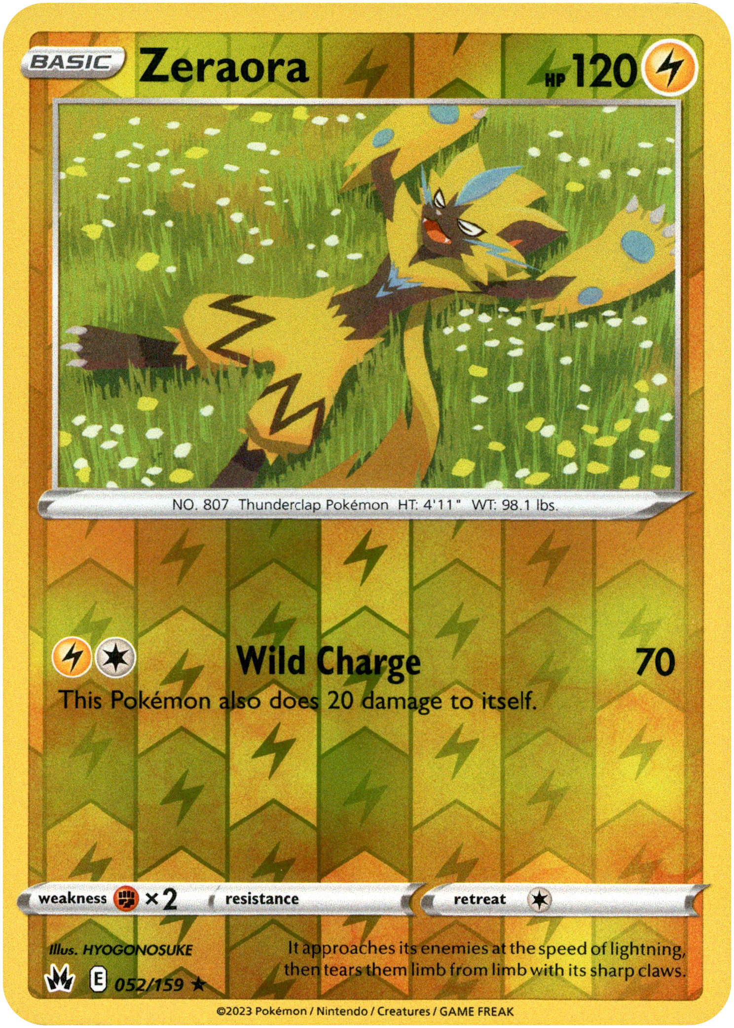 Zeraora - 052/159 - Crown Zenith - Reverse Holo - Card Cavern