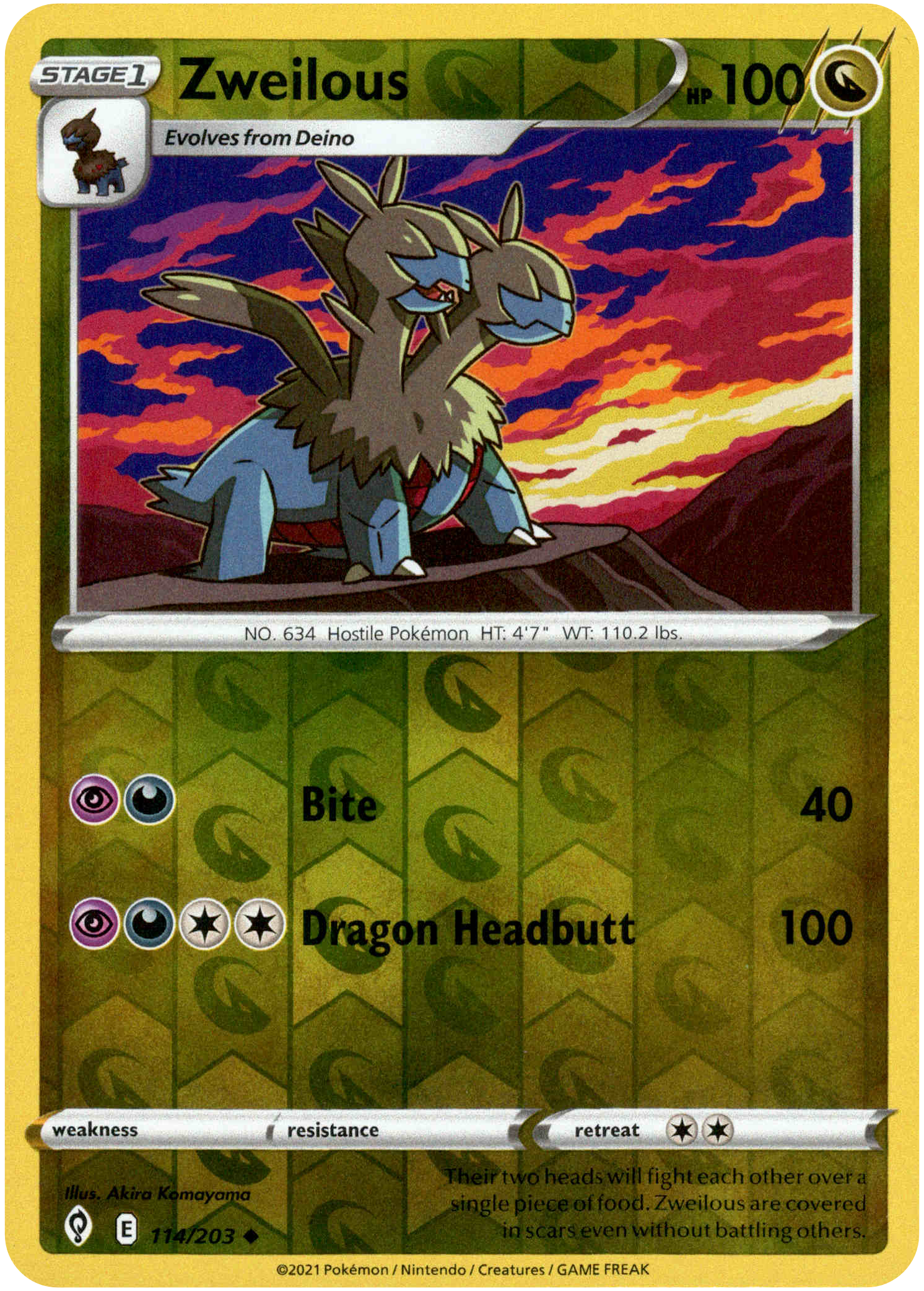 Zweilous - 114/203 - Evolving Skies - Reverse Holo - Card Cavern
